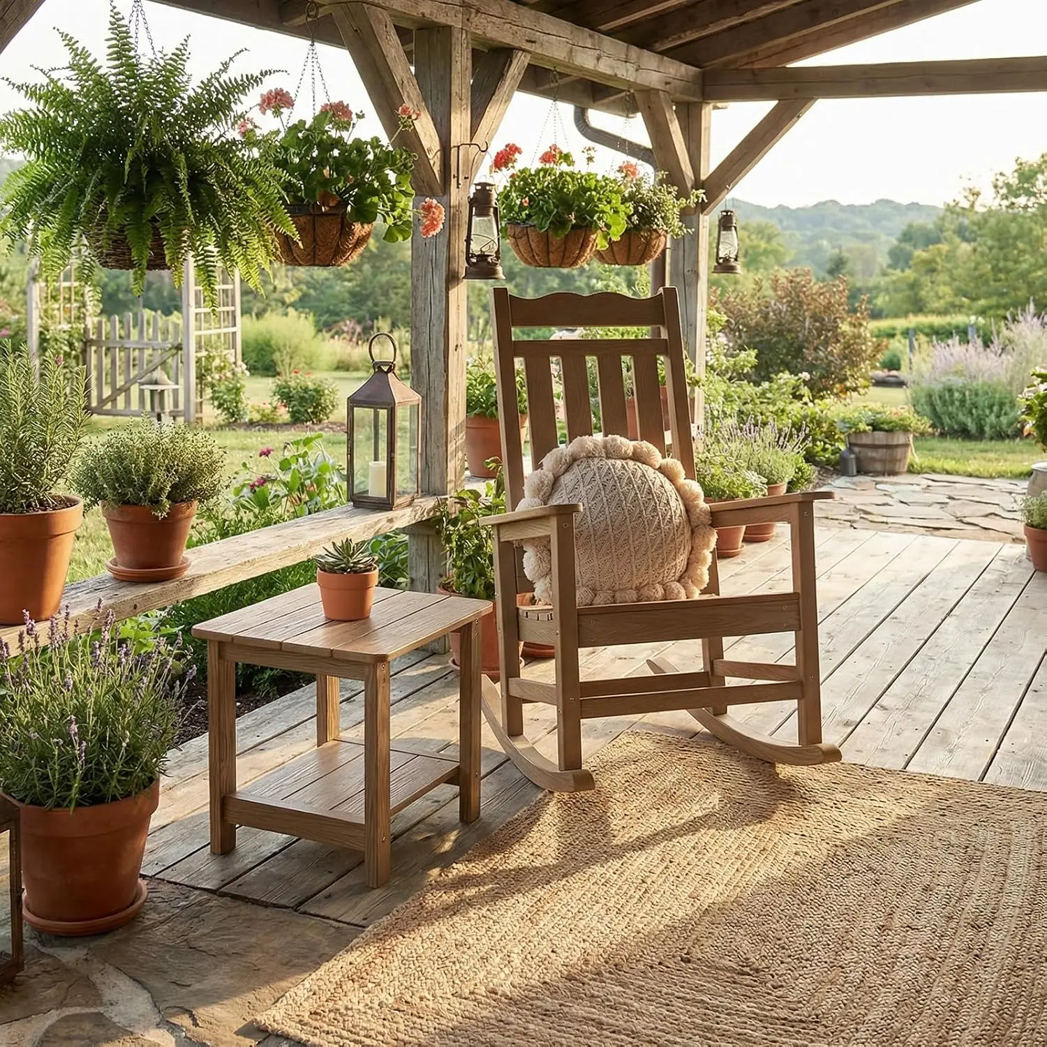 All-Weather Patio Rocking Chair Set of 2, 400 lbs Capacity Porch Rocker for Outdoor & Indoor, Wood-Look Teak Finish, Customized