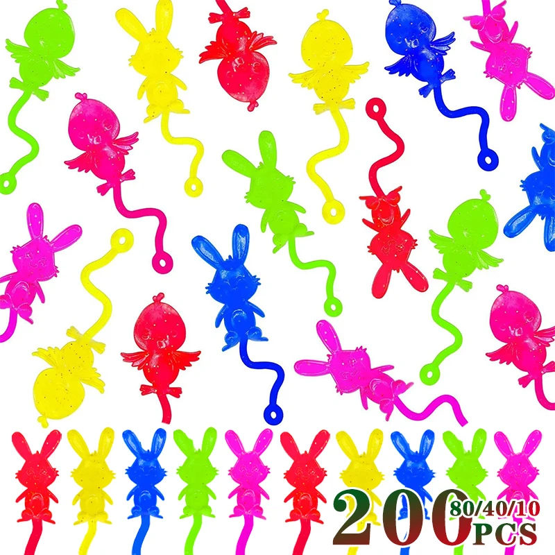 10-200PCS Children's Sticky Hands Toys Elastic Easter Bunny Soft Sticky Toy Creative Wall Climbing Small Toy Glitter Kid Gift