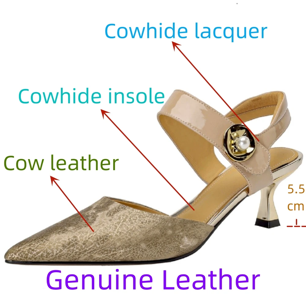 【JOCHEBED HU】Thin High Heels Women\'s Summer Leather Pumps Pointed Toe Closed-toe Design Fashion Party Elegant Sandals 34-40