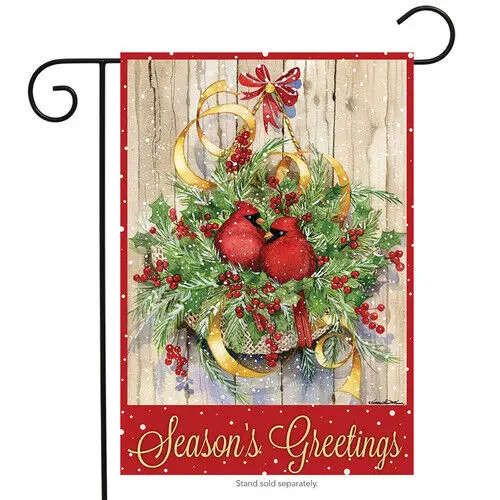 BRIARWOOD LANE Sleeved Garden Flag 12.5x18 SEASONS GREETING Wreath Cardinals NEW