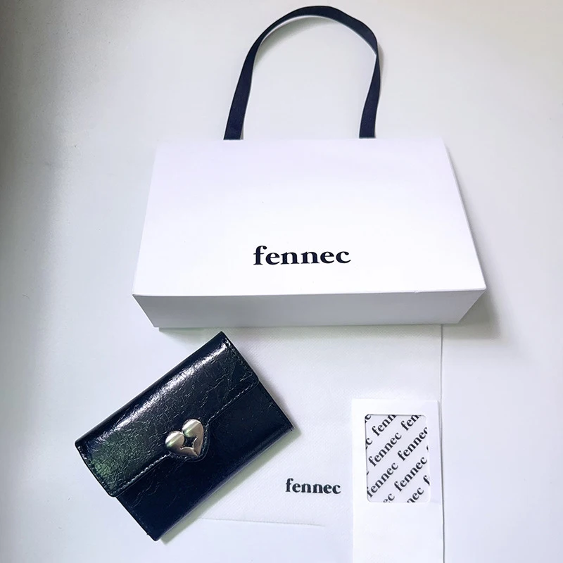 

Fenec Korean Mini Heart Card Holder Wallet Small Capacity For Women Genuine Leather Id Case Keychain Coin Purse Cute Gift