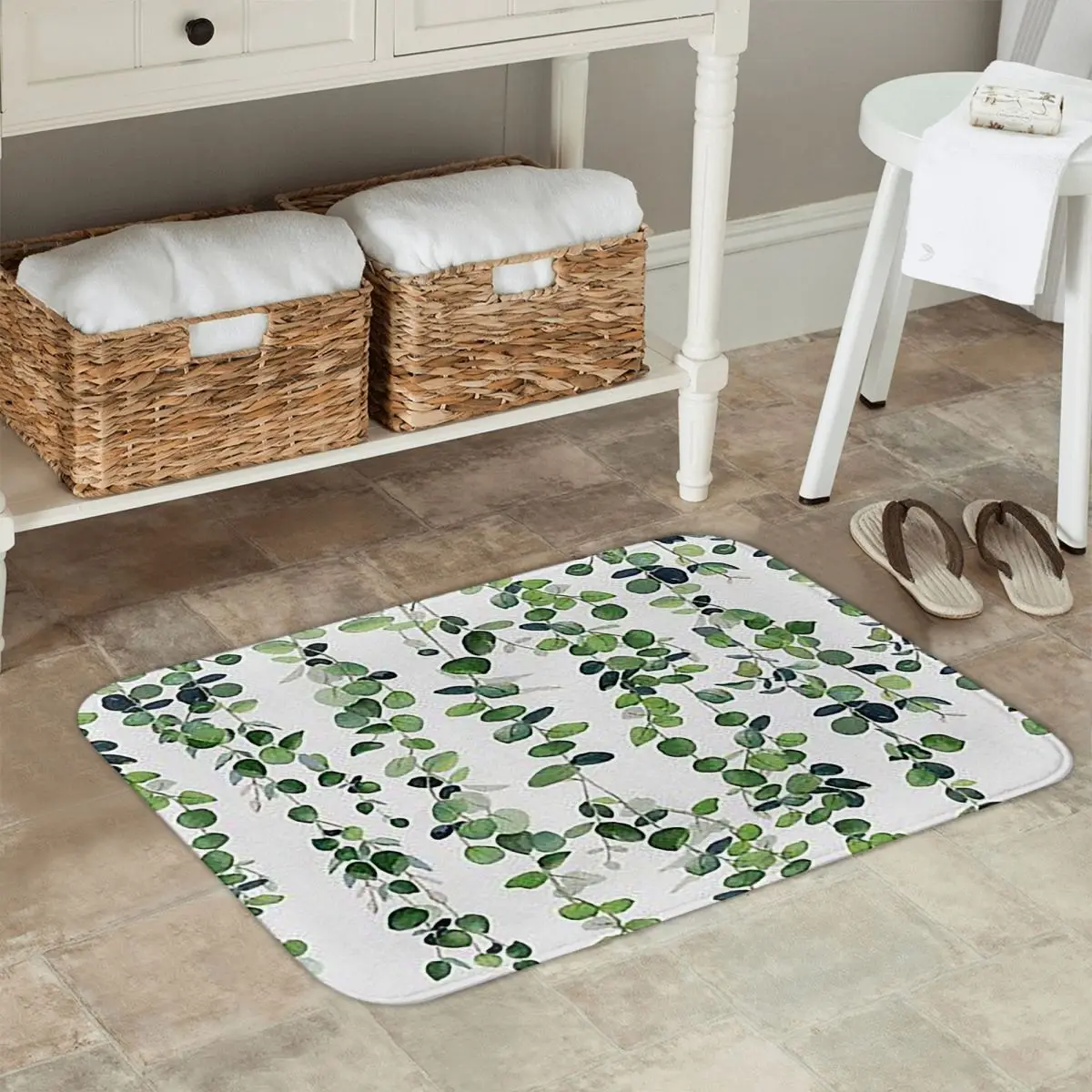 Eucalyptus Garland Non-slip Doormat Floor Mat Water oil proof Carpet Rug for Kitchen Entrance  Bathroom Living room Footpad Mats
