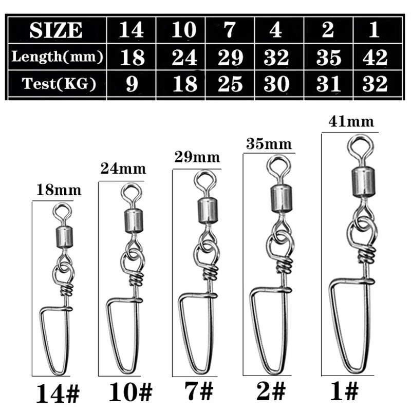 20Pcs 1#-14# Stainless Steel Fishing Triangle Connector Pin Bearing Rolling Swivel Snap For Lure Hook Fishing Tackle Accessories