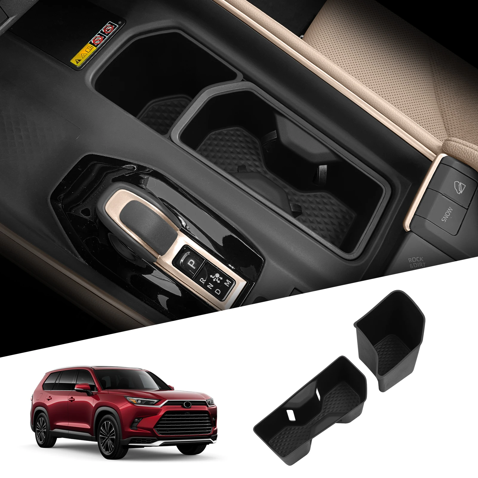 

LUCKEASY for Toyota Grand Highlander 2024-2026 Center Console Cup Holder Shock-Absorbing Storage Tray TPE Car Accessories 2PCS