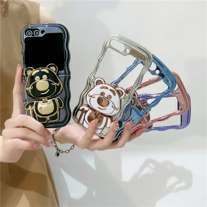 

Disneys Lotso Wave pattern with bracket Phone Case for Samsung Galaxy Z Flip 3 4 Hard PC Back Cover for Z Flip 5 6 Case Case