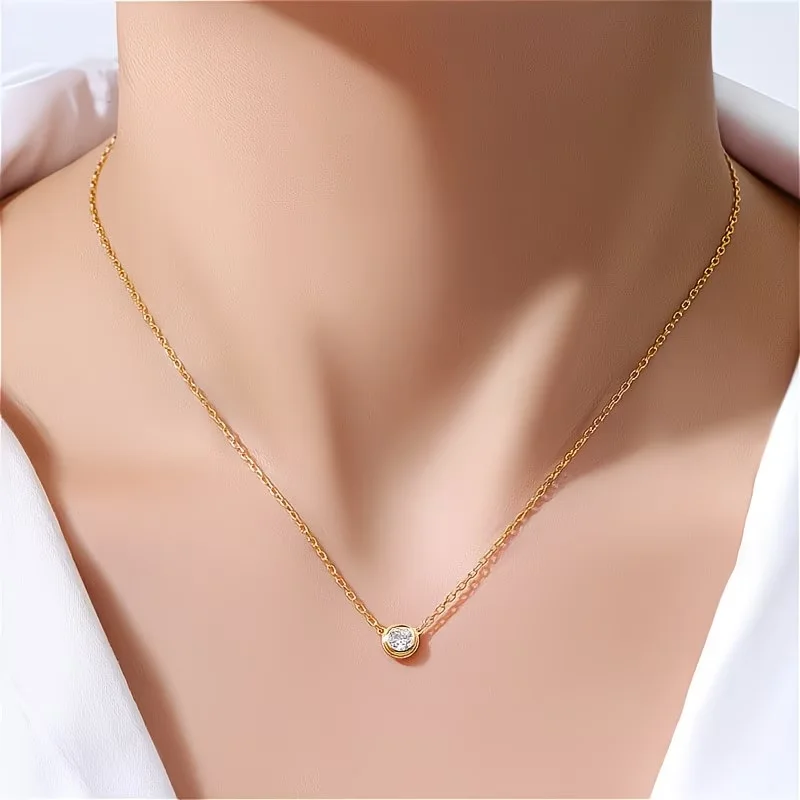 Vergoldete 18K Zarte Minimalistische Glänzende Runde Zirkonia-Charm-Halsketten mit Klaren AAA Zirkonia-Steinen für Damen Schmuck Geschenke – Detail 8