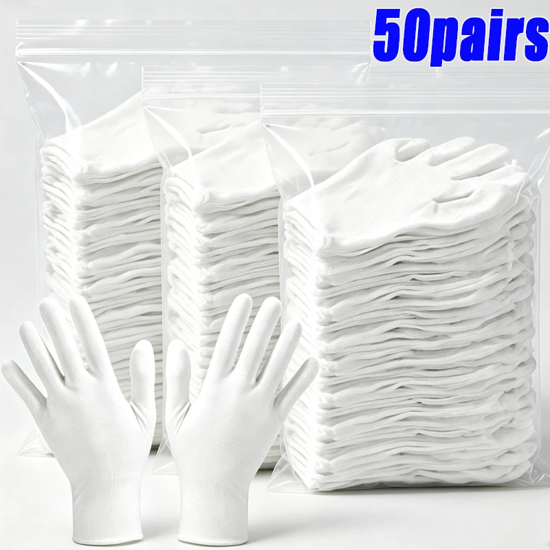 2-100pcs Wholesale Stretchy Breathable Work Glove White Film SPA Gloves Ceremonial High Stretch Gloves Household Cleaning Tools