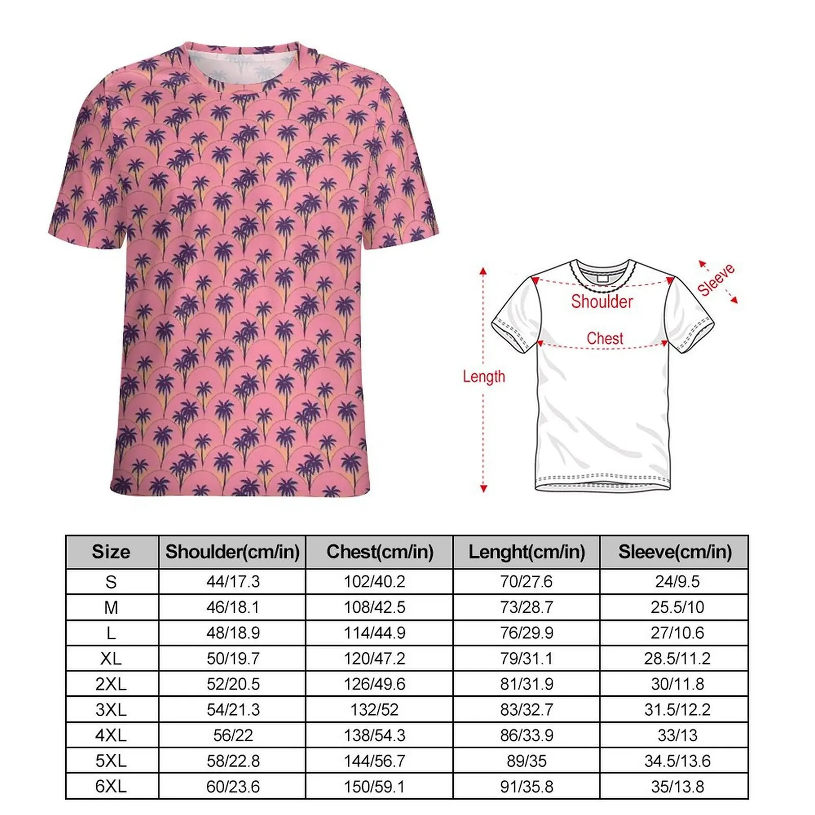 Men Retro Palm Miami Print T-Shirt  Trendy T Shirts Short-Sleeve Printed Tshirt Cheap Summer Streetwear Plus Size Tees
