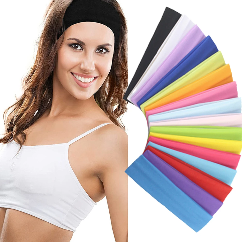 2024 Women Men Solid Running Fitness Yoga Hair Bands Gym Workout Stretch Headbands Summer Sweatband Spa Makeup Hair Accessories