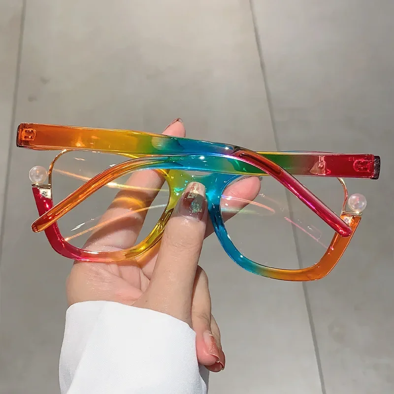 Vintage Fashion Rainbow Pearl Cat Eye Optical Glasses Frame Women For Female Glasses Luxury Brand Designer Popular Eyewear Frame