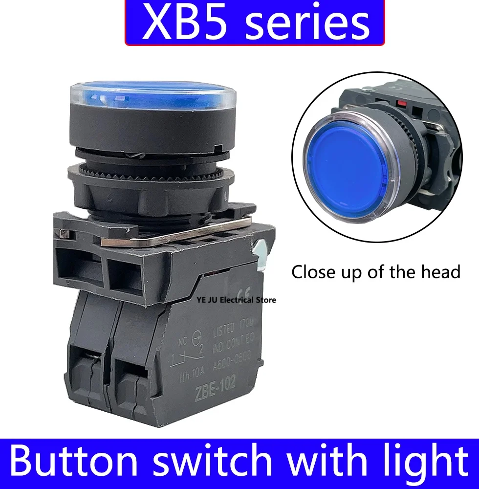 22MM waterproof illuminated push button switch momentary switch with integral LED NB5 XB5 AW33B1C 22mm spring return