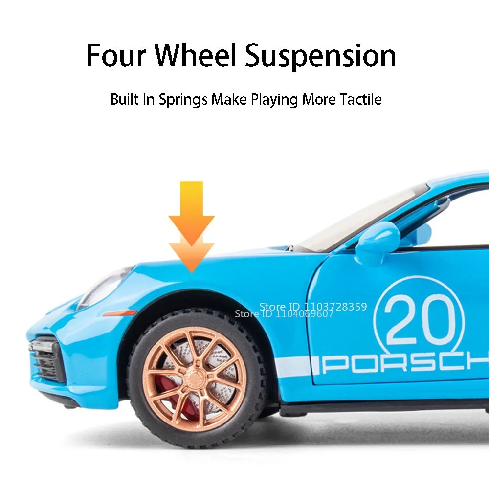 1:32 Scale 911 Turbo S Sports Car Model Toys Alloy Diecast Miniature Supercars Sound Light Doors Opened Pull Back for Kids Gifts