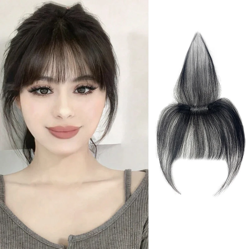 100% Human Hair Natural Forehead Fringes Hair 3D French Bangs Wig for Women Hair Pieces Head Curtain Piece Eight Shaped Bangs