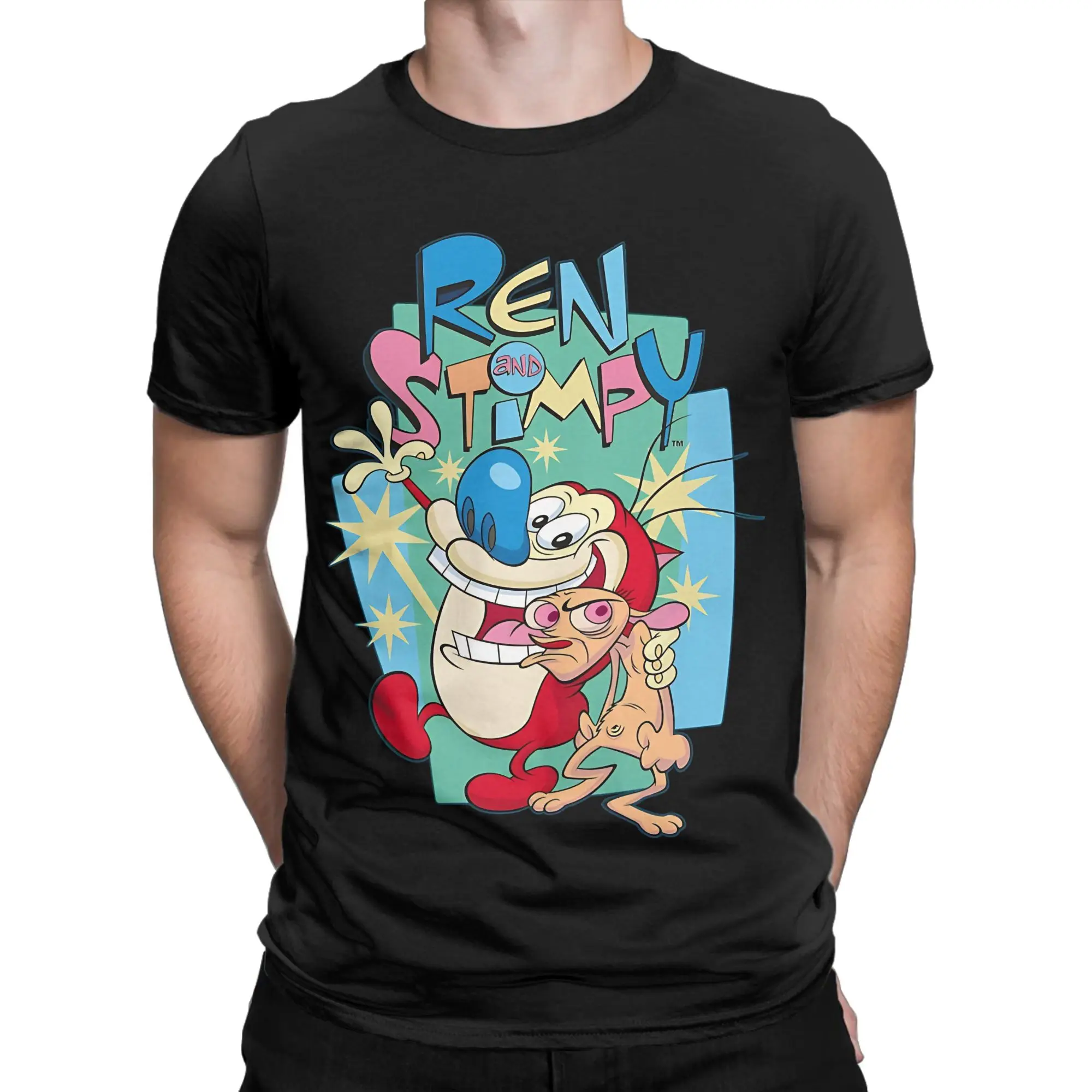 Ren Stimpy Graphic Funny 100% Cotton T-Shirt The rRen Stimpy Show Tees Tops For Men