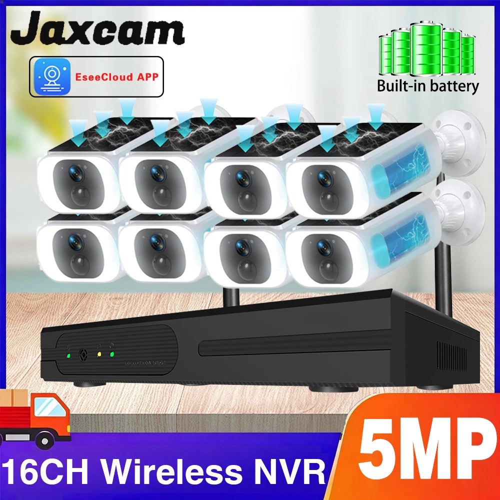 

Система видеонаблюдения 5MP с солнечной батареей, 16-канальная беспроводная система CCTV с удаленным мониторингом, Wi-Fi NVR-комплект, P2P IP-камера, набор камер-пулей