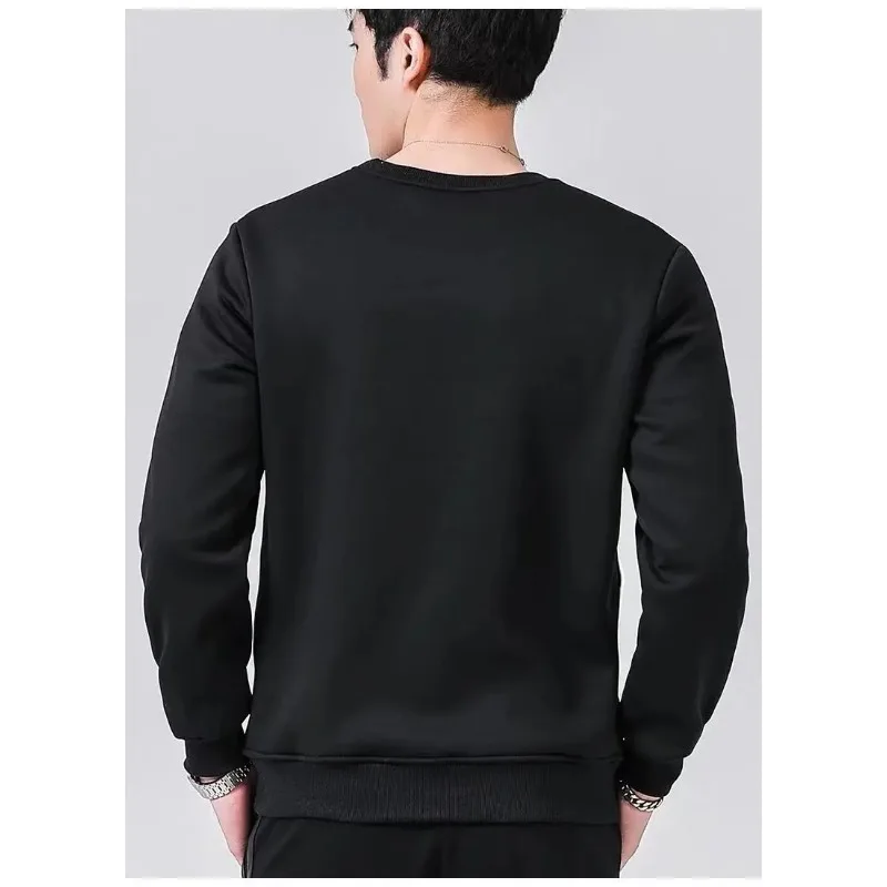 Autumn Winter Men's Sweatshirts Fleece Thick Solid Color Bunched Sleeves Cold-proof Warm Clothes O-neck Loose Hoodless Top M-5xl