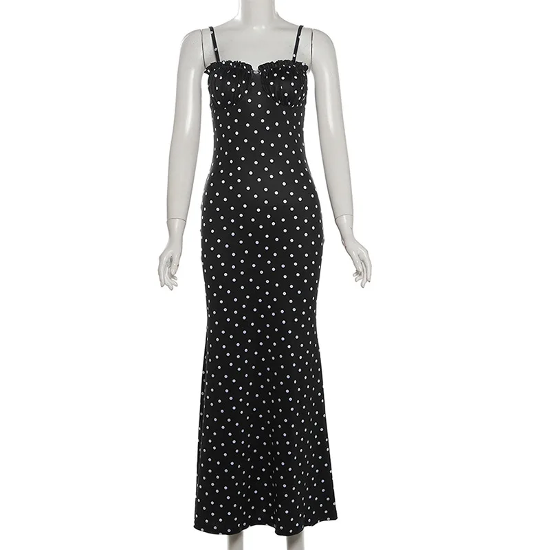 

2024 new cross-border women's summer temperament slim backless polka dot suspender dress