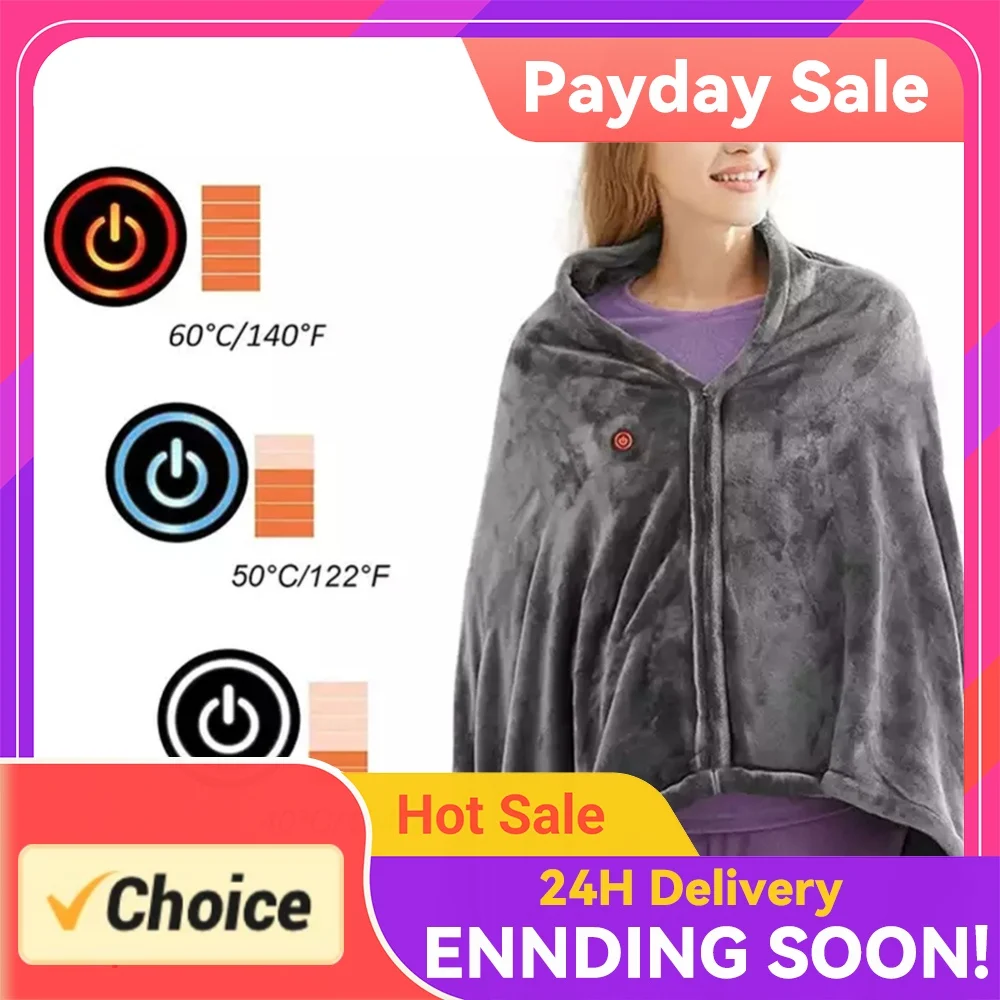 USB Heated Blanket Electric Heated Throw 3 Heating Level Heated Shawl Throw Blanket Coral Velvet Fast Heating for Autumn Winter