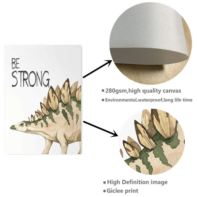 الألوان المائية ديناصور المشارك الحضانة الصبي غرفة ديكور الرسم على لوحات القماش الجدارية الكرتون الحيوان صورة الاطفال غرفة الطفل الديكور #5