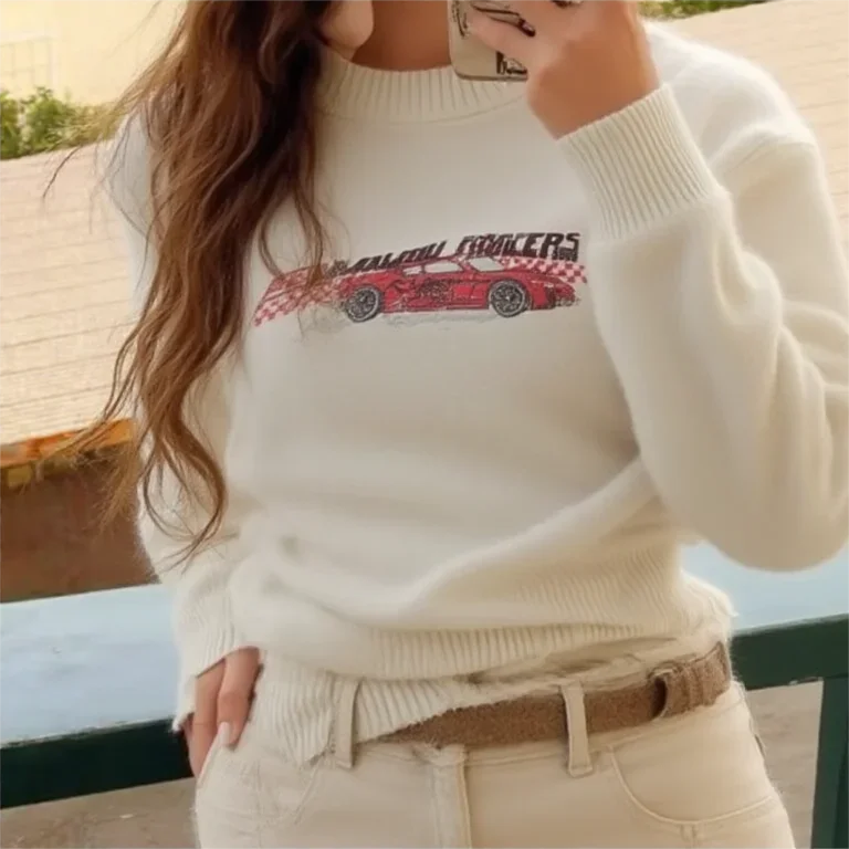 

Y2K Ретро вязаный свитер с цветочным принтом и круглым вырезом в стиле Харадзюку, осенне-зимний пуловер, модный хип-хоп, Harajuku, женская и мужская одежда