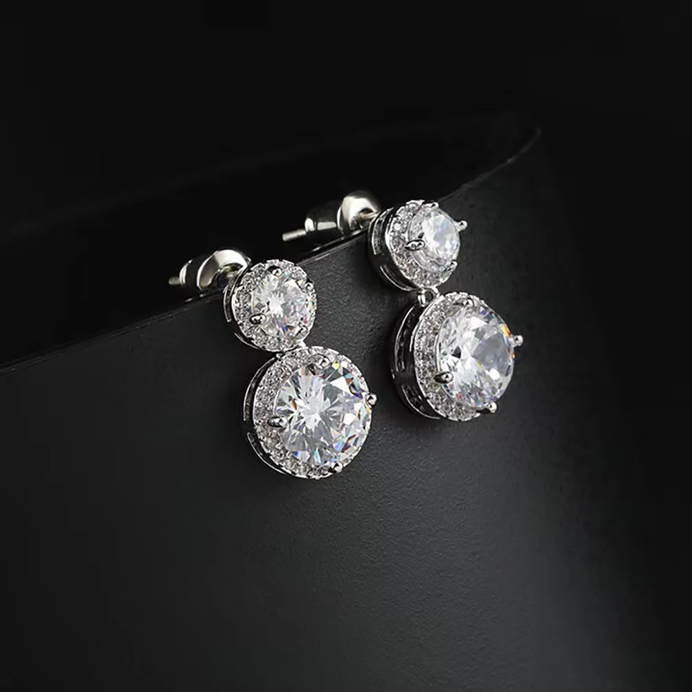 S925 Sterling Silver 5cttw Moissanite Earring for Women D Color VVS Double Round Diamond Drop Earring Jewelry With GRA Certified