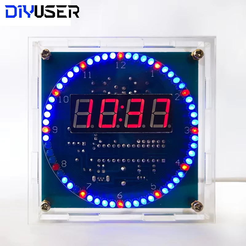 DIYUSER DIY obrotowy cyfrowy moduł wyświetlacza LED Alarm elektroniczny zestaw zegara cyfrowego 51 SCM tablica edukacyjna 5V DS1302 — zdjęcie 5