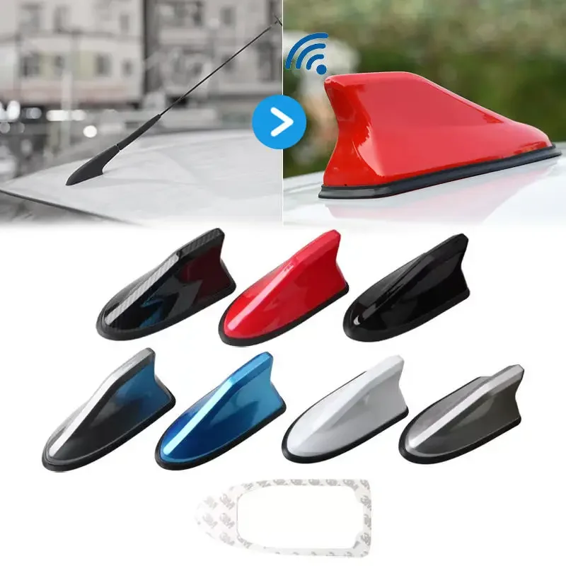 Universal Carbon Fiber Look Car Roof Top Mount Shark Fin Aerial Antenna Toppers Auto Radio AM FM Antenna Signal Amplifier