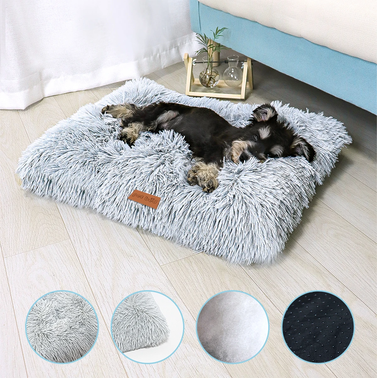 Dog Bed Pet Mat Pet Bed Washable Plush Pet Crate Bed For Dog Anti-Slip Pet Mat Bed For Cat Fluffy Comfy Pet Sleeping Mat