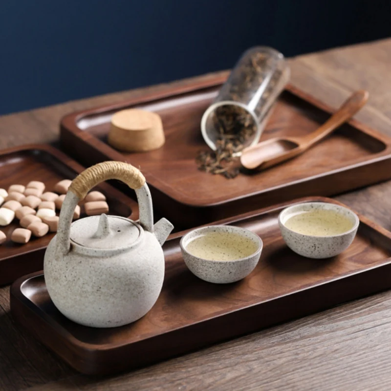 Japanese Solid Wood Tray Multi-Functional Storage Tray Rectangular Plate Coffee Shop Dessert Tea Tray Household Fruit Tray Set