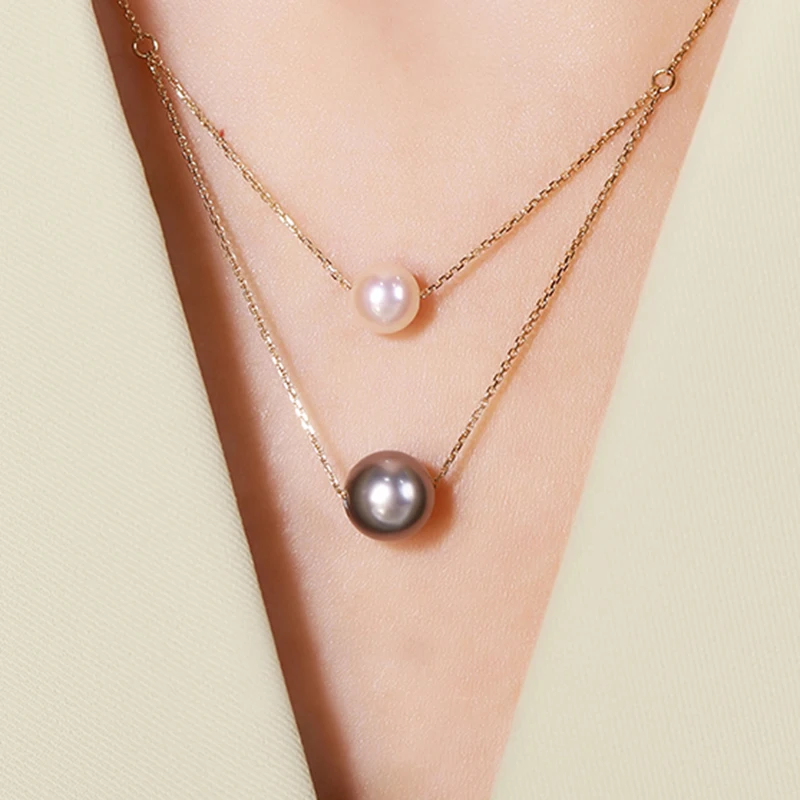 

NYMPH Fine Jewelry Real18K Gold Natural Tahitian Black Necklace Pendnat Au750 Double Layer Trendy Gift For Women X543