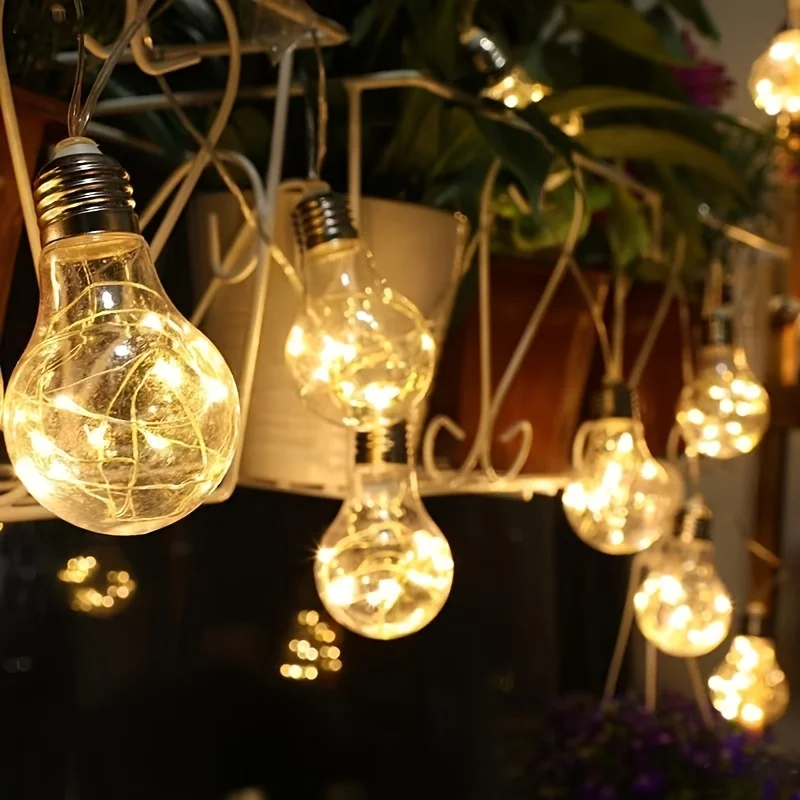 Vintage Edison Bulb Fairy String Lights, Transparent Hollow Glass Bottle LED Garland Lights,  Bedroom Cafe Backdrop Decoration