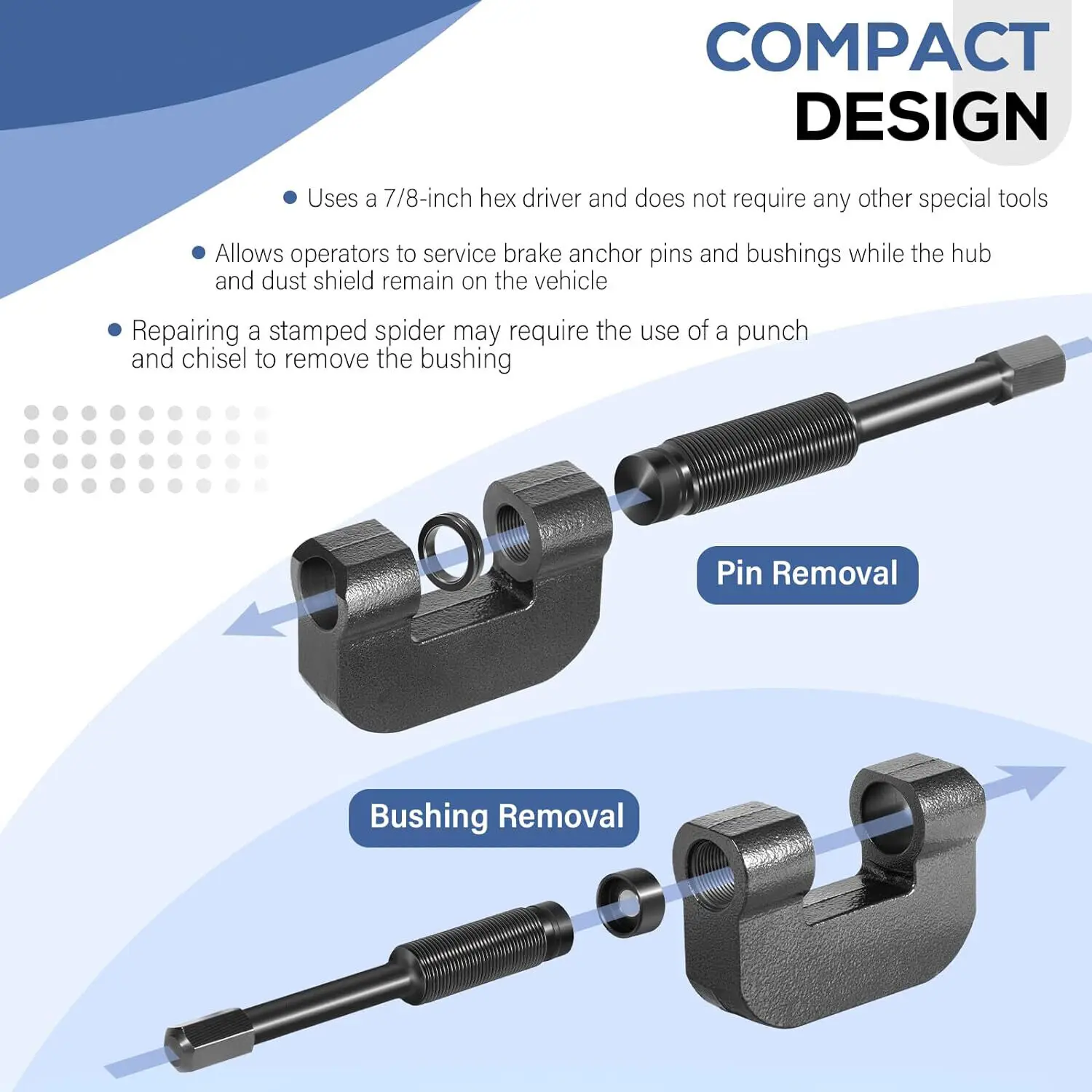 TM 16002 Brake Anchor Pin Press 10 Ton Capacity for Semi Trucks, Works for Class 6-8 Transportation Trucks and Equipment