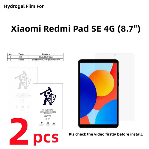 샤오미 레드미 패드 SE 4G 무광 태블릿 스크린 보호대, HD 하이드로겔 필름, 샤오미 레드미 패드 SE 4G 8.7 인치 투명 필름, 2 개 