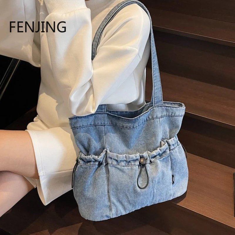 

Женская повседневная сумка-саквояж, большая вместительная джинсовая винтажная сумка-мессенджер с регулируемым ремешком, повседневные сумки, многофункциональные сумки на плечо