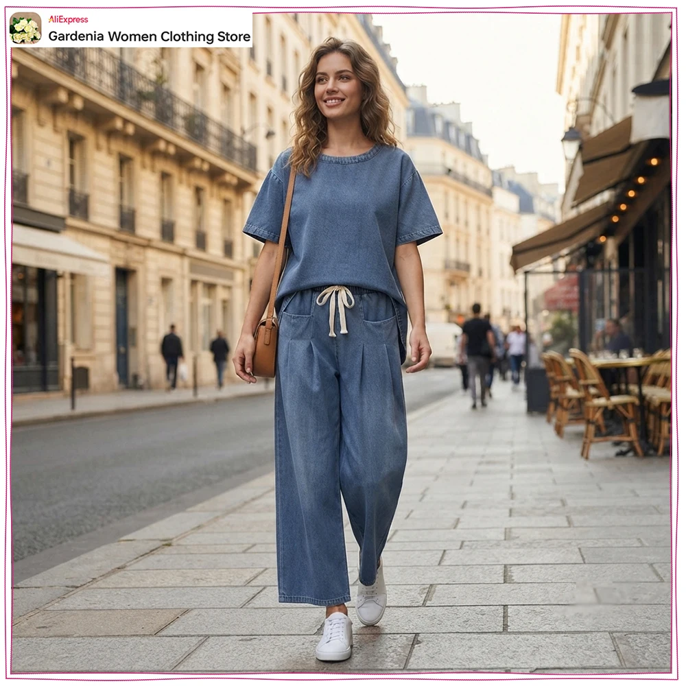 Wash Effect Set - Damskie zestawy dżinsowe w stylu vintage
