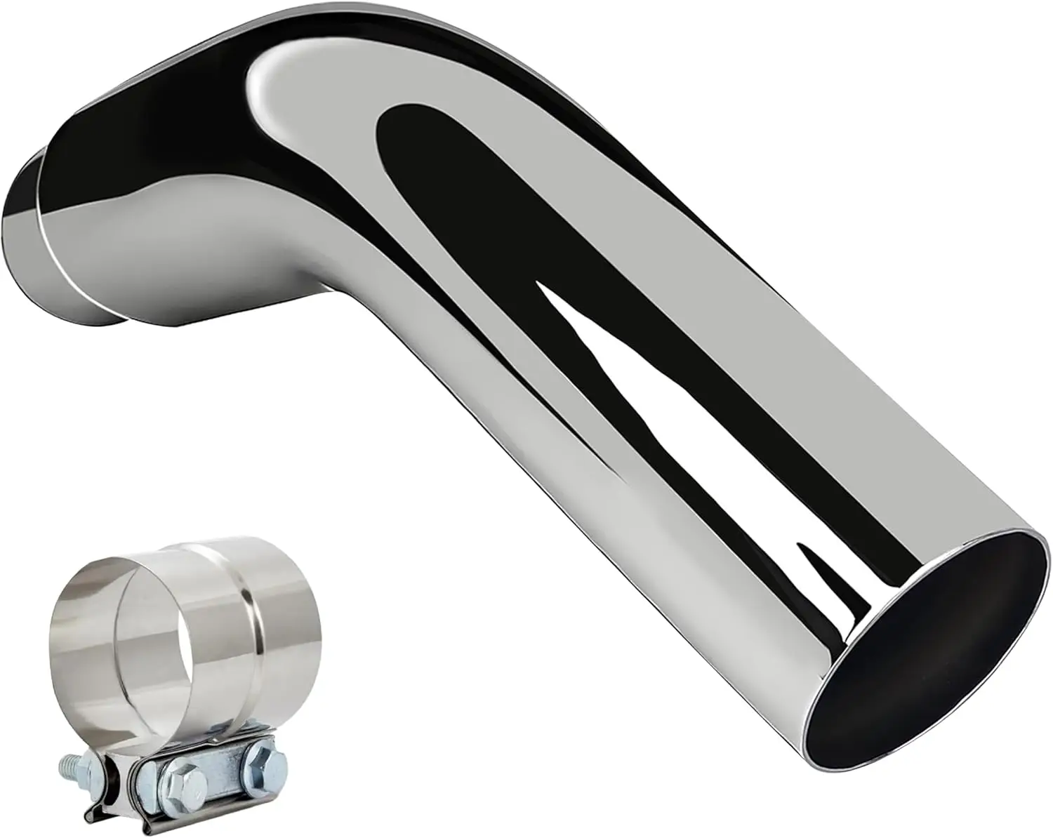 

Universal 4" to 5" Exhaust Elbow Pipe with Steel Clamp in Silver Chrome or Black for Car, Truck & Diesel