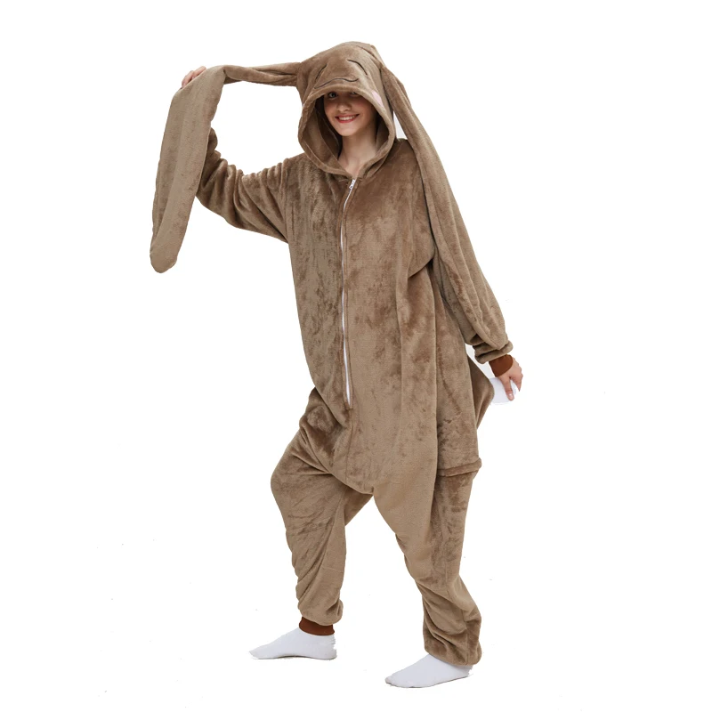 Halloween Cosplay Costume Women Onesies Rabbite Kigurumi Flannel Footed Pajamas Animals One-piece Costume Christmas Homewear