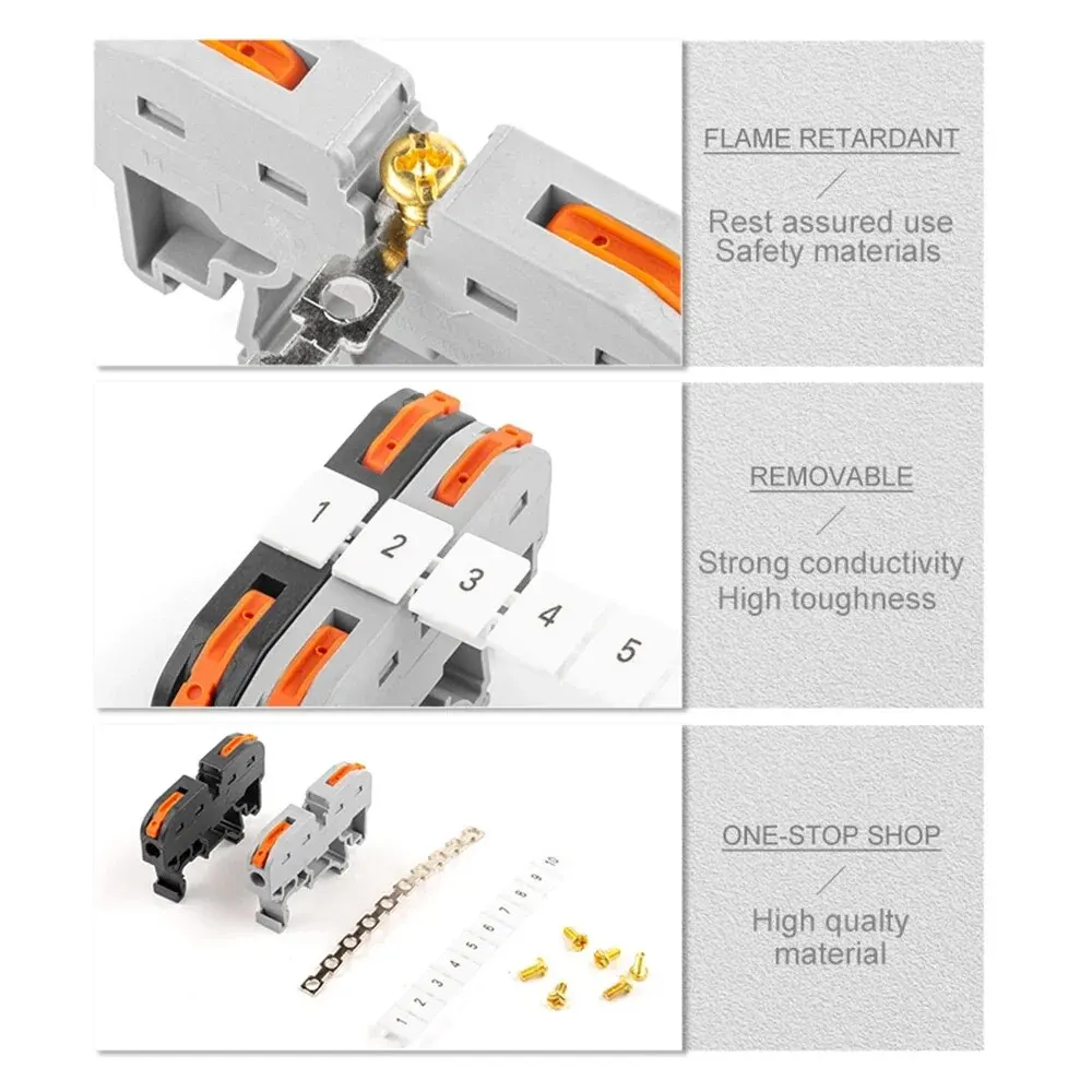 10PCS Din Rail Terminal Block 211 Wire Electrical Conductor Universal Fast Cable Connector Connection with Number Strip Set