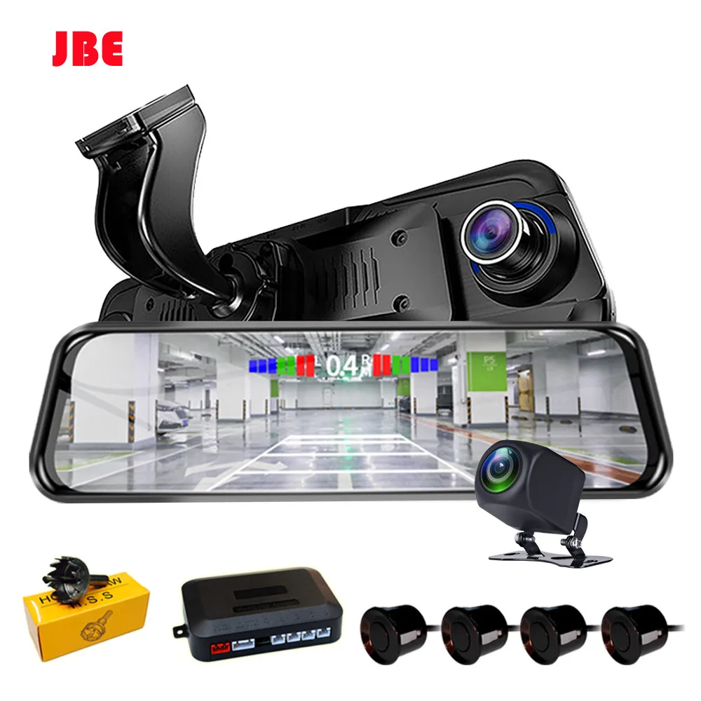 

10inch touch screen dual AHD1080P car dvr dash cam with 4pcs reversing radar detector parking sensor 24H parking