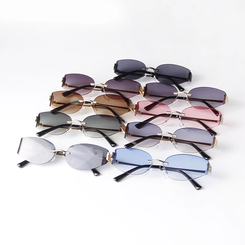 Trend 2026 Rimless Oval Sunglasses Women Men Brand Designer Gradient blue lens Metal Frame Driving Sun Glasses Shades Male UV400