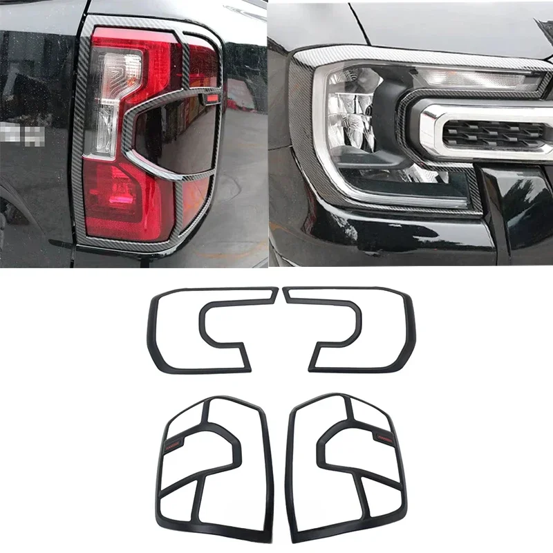 Car Headlight Cover Trim For Ford Ranger T9 2024 2025 Front Head Lamp Strip Headlamp Tail Lights Frame Carbon Fiber Accessories