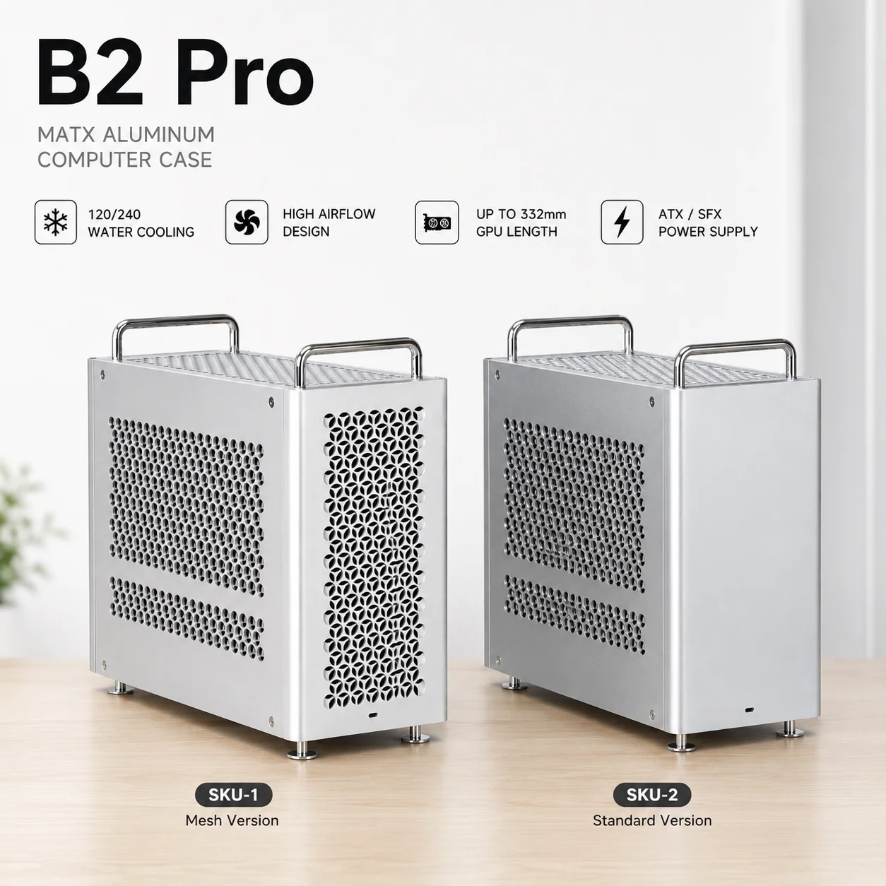 B2 Pro MATX Aluminum PC Case 17.8L Portable Computer Chassis Support ATX/SFX PSU 240mm AIO Long GPU Type-C