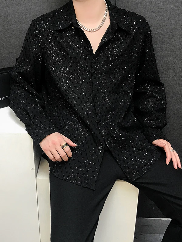 

Faionable Long Sve Men's irt Star Design oulder Pads Loose Fit Trendy Korean Sle Casual irt for Youth