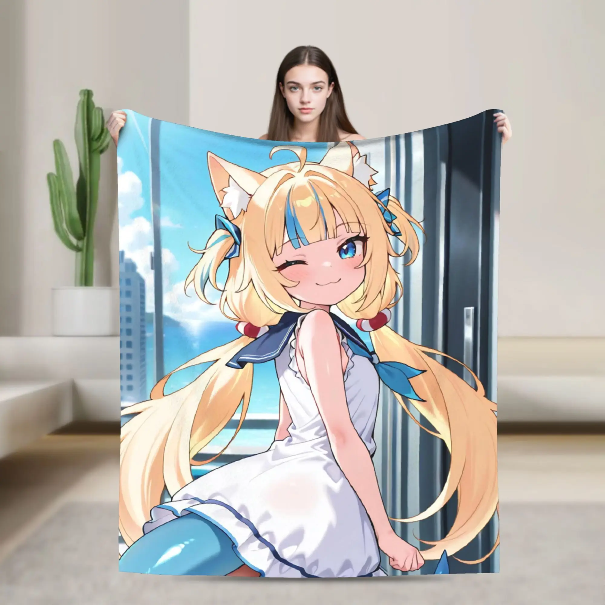 Super Warm Blanket Camping Sameko Saba VTuber Throw Blanket  Flannel Bedspread For Couch Bed Funny Sofa Bed Cover