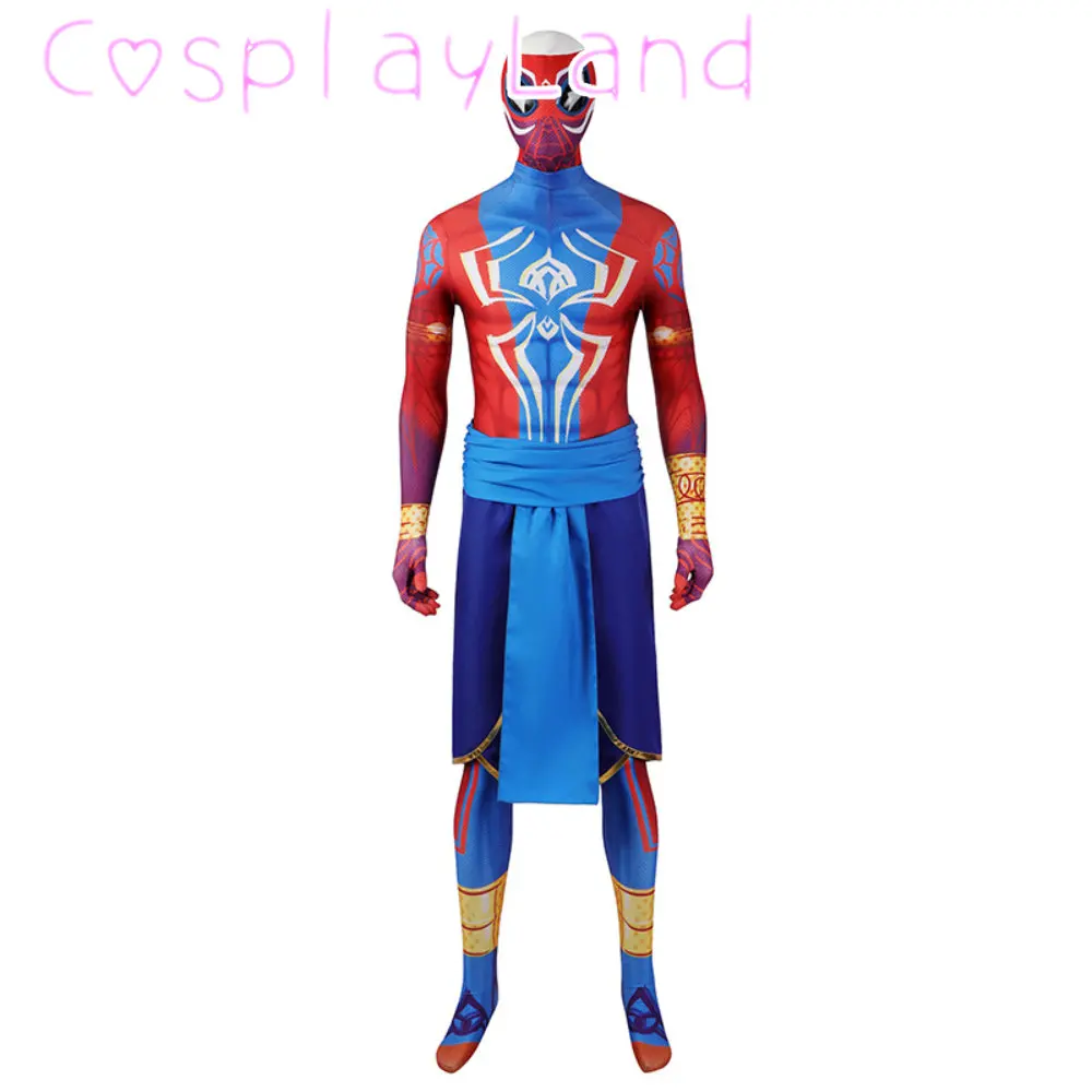 Verkleidung Spinne Cosplay Kostüm Spandex Zentai Anzug mit roter Maske Halloween Kostüme ausgefallenes Outfit für Mann Overall