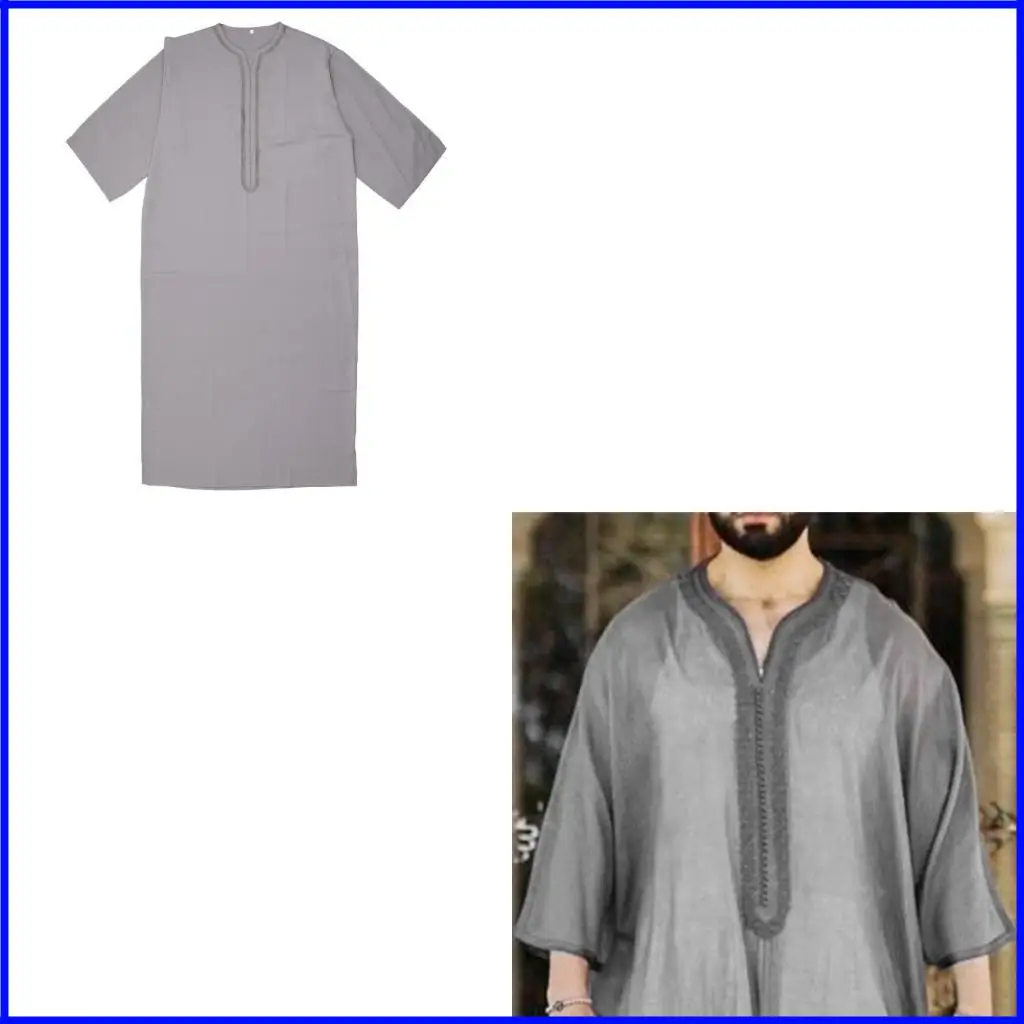 

Simple Muslim Dresses Robe for Mens Long Sleeve Shirt Kaftan Thobe Robe Gown