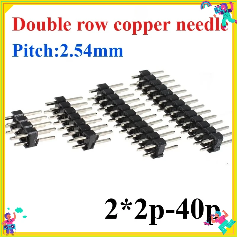 20PCS  2.54mm Male Header Pins 2*2/3/4/5/6/7/8/10/12/14/15/20/40P 2mm Double Row Pin Header Strip Connector Gold-plated Copper