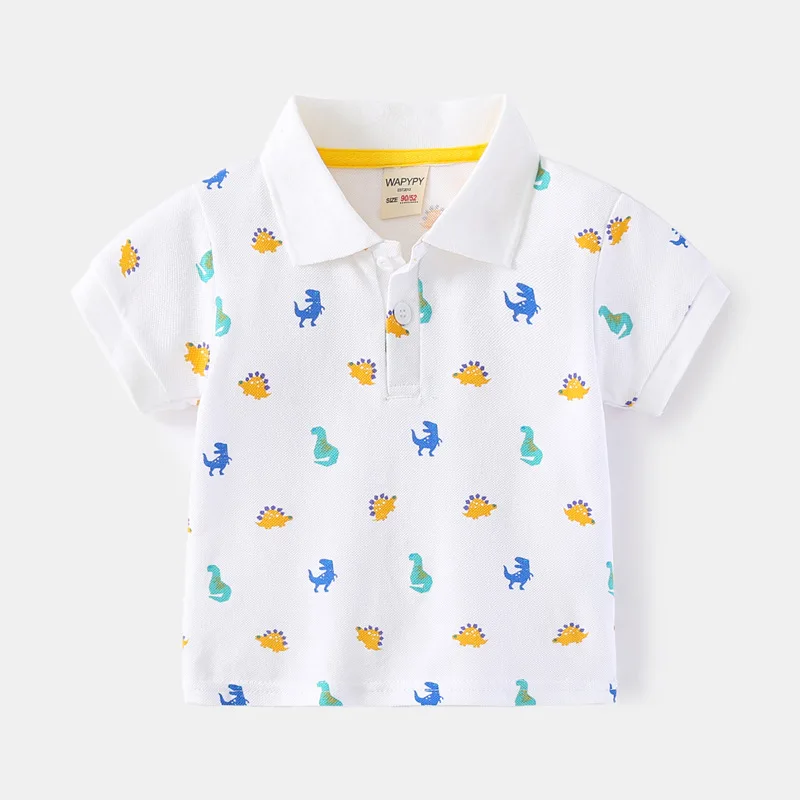 100% Cotton Boy Polo Shirt Summer Korean Polos for Kids Shirts Cute Cartoon Lion Dinosaur Print Children's Clothing Boys Clothes