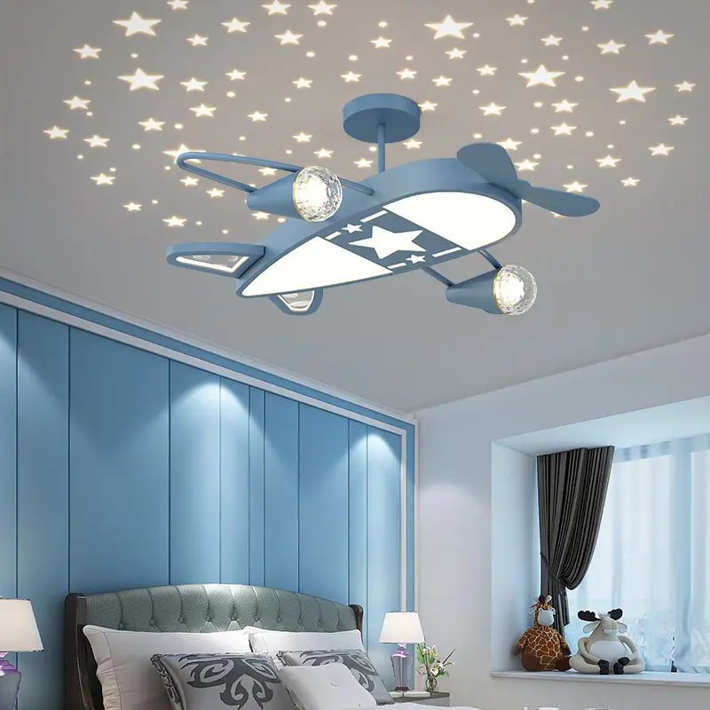 ceu estrelado luz de projecao aviao quarto das criancas luzes de teto nordic criativo little girl boy room decor lampadas de teto 01