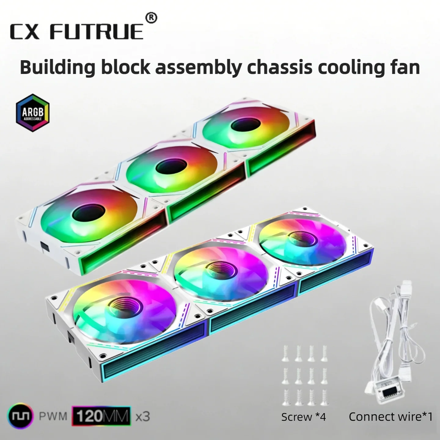 Building block fan - 3 pieces, ARGB infinite mirror, PWM temperature control, building block assembly, computer case silent cool